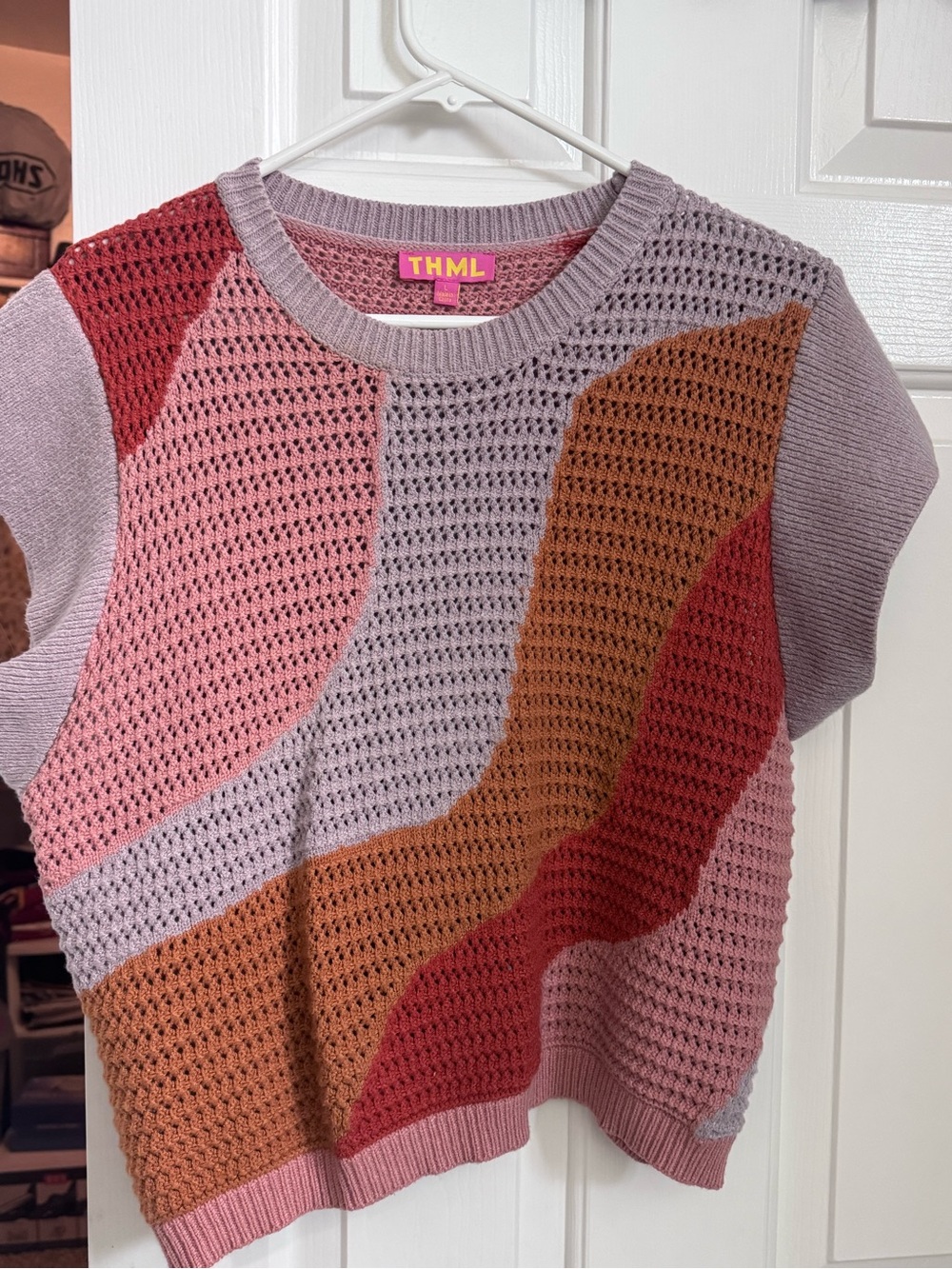 THML Lavender Pink Rust Wave Knit Crew Sweater - Picture 1 of 2